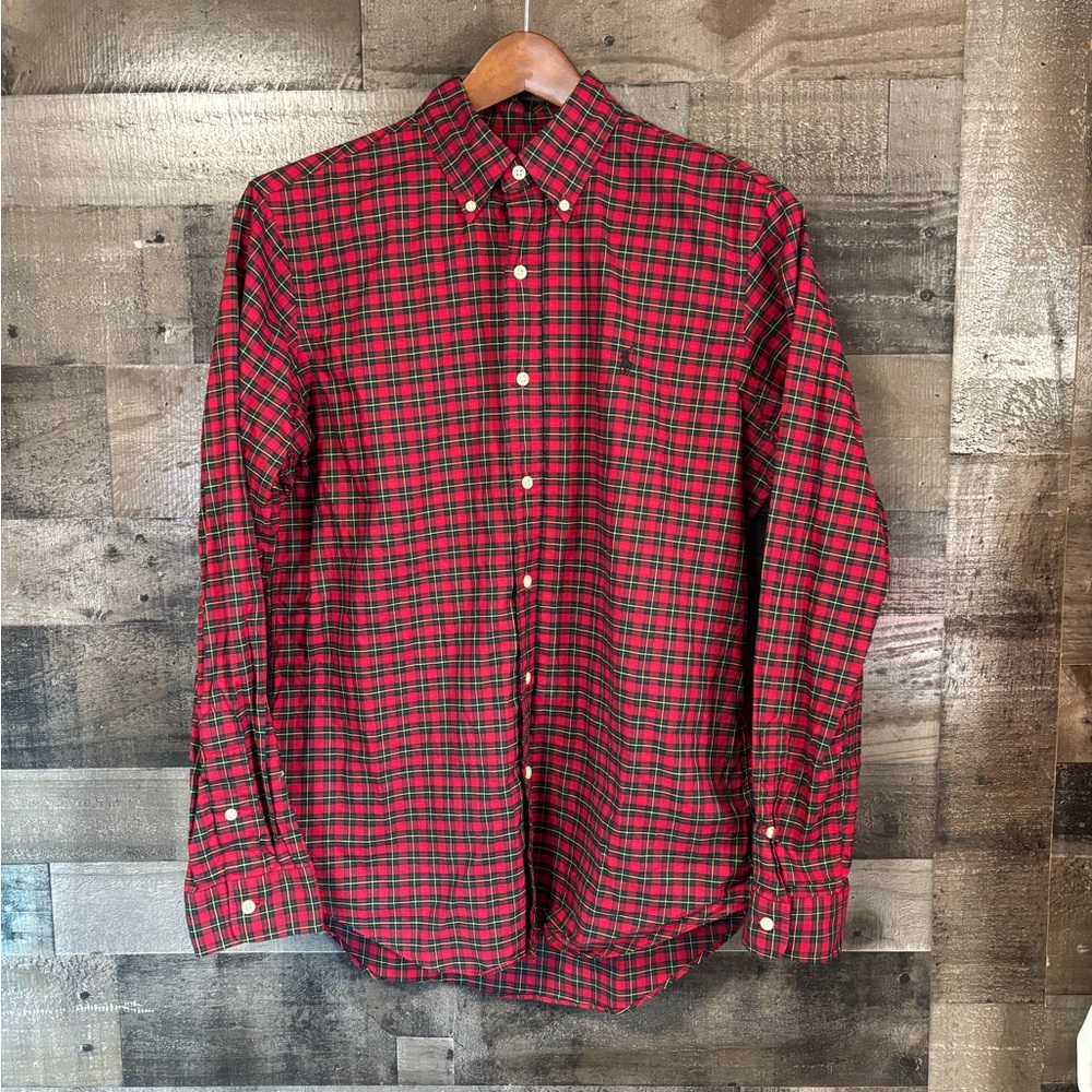 Ralph Lauren Red & Green Plaid Button-Down Shirt men’s Medium Blue Label